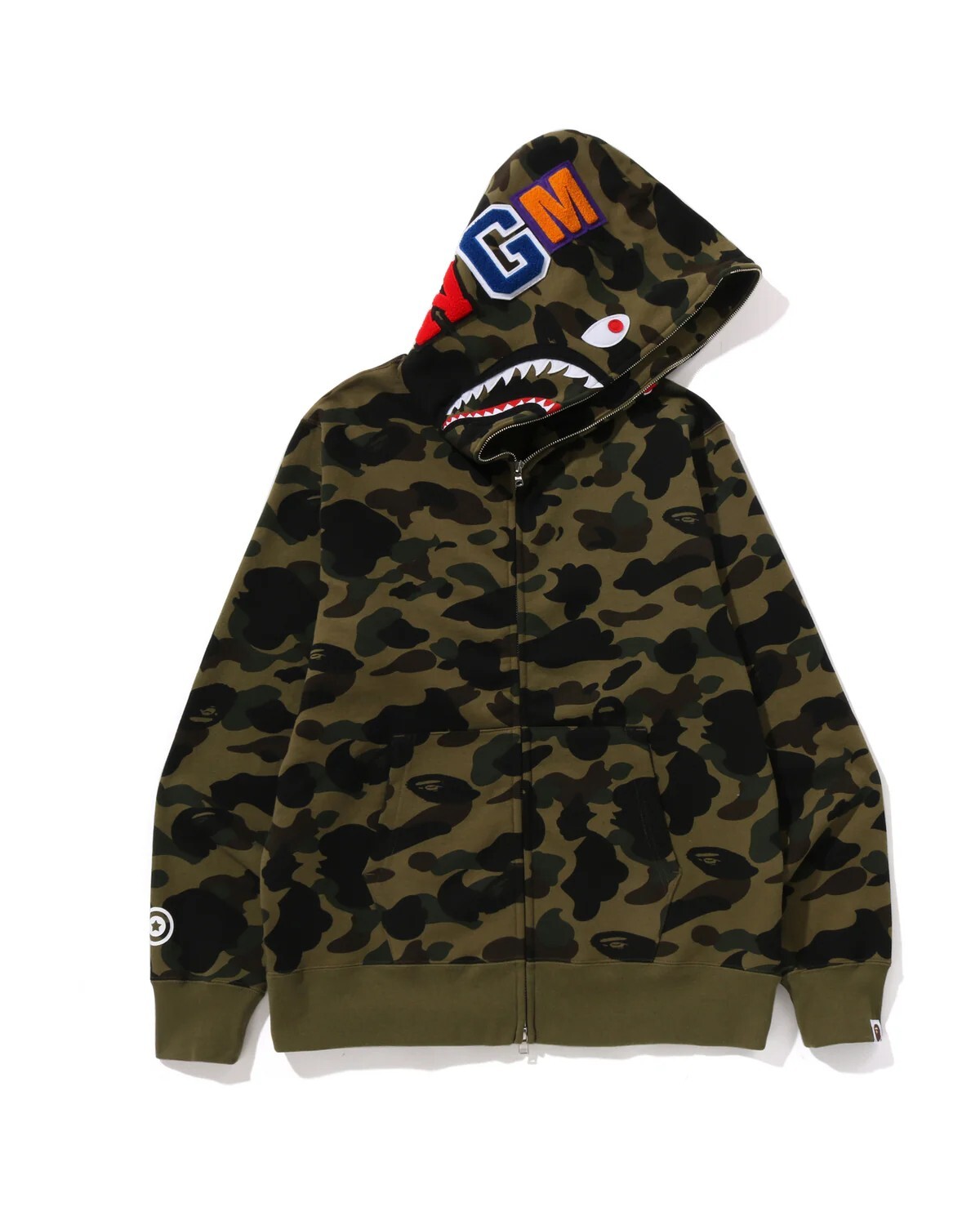-(B09)-A BATHING APE BAPE 1ST CAMO SHARK FULL ZIP HOODIE 鯊魚外套 經典款 綠迷彩/黃迷彩-1M30115007
