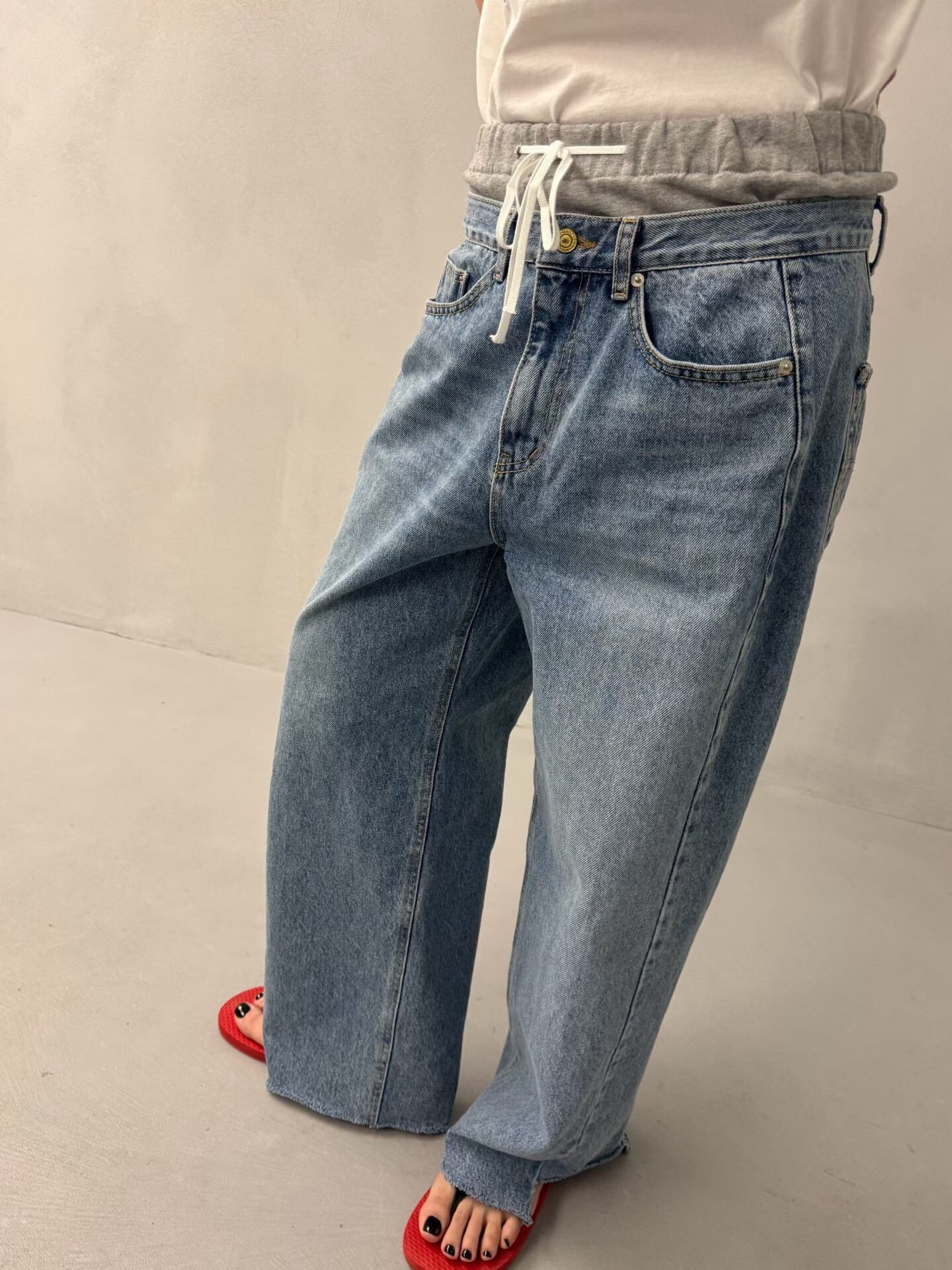 雙褲頭低腰牛仔垮褲