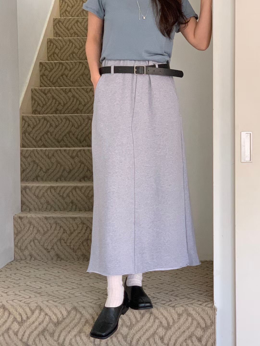 素色後開岔棉裙