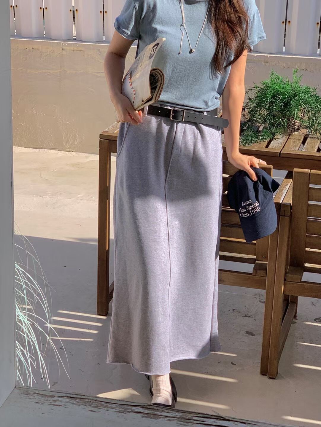 素色後開岔棉裙