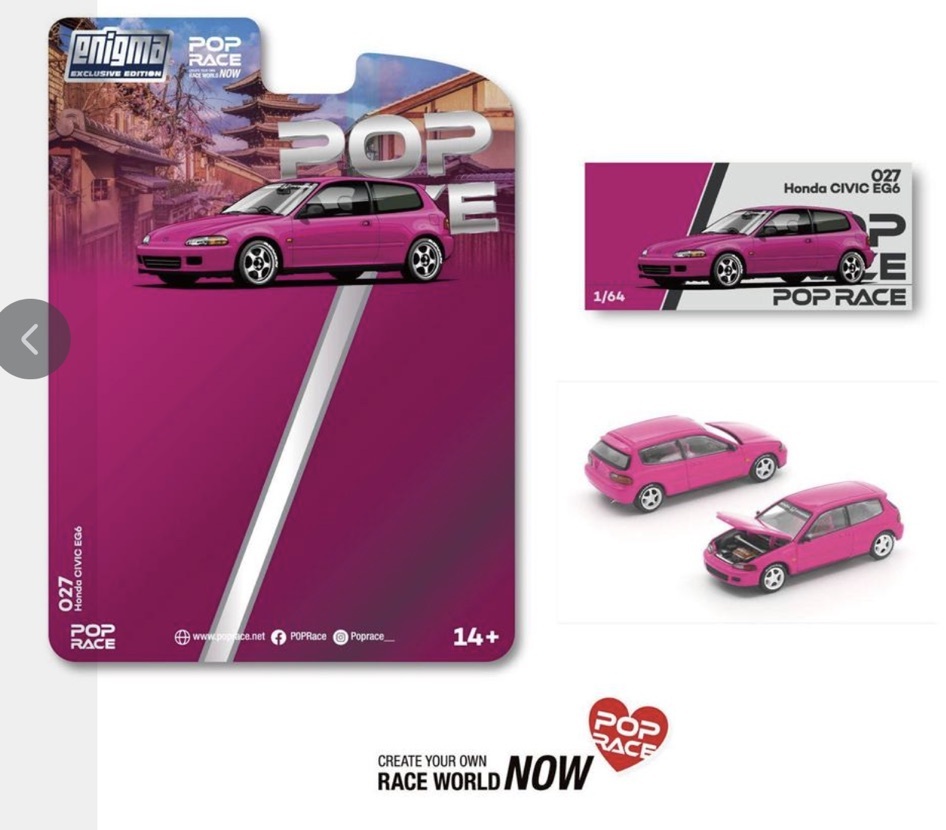 預訂 Pre Order - POPRACE 1/64 HONDA CIVIC EG6 - PINK PRE027