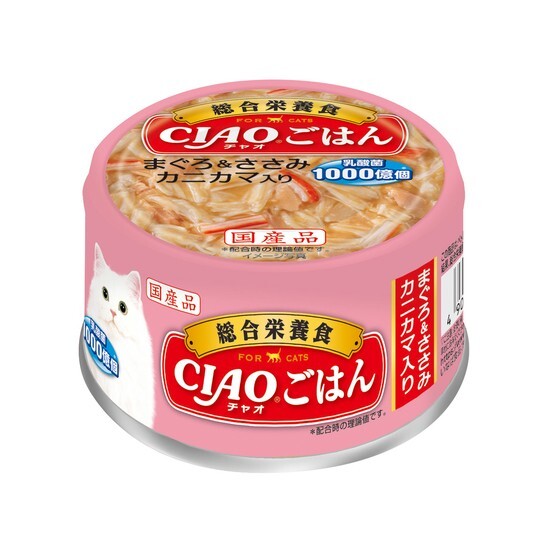 CIAO 罐頭 吞拿魚+雞肉(含蟹肉棒)85gA-254【原箱24 罐】