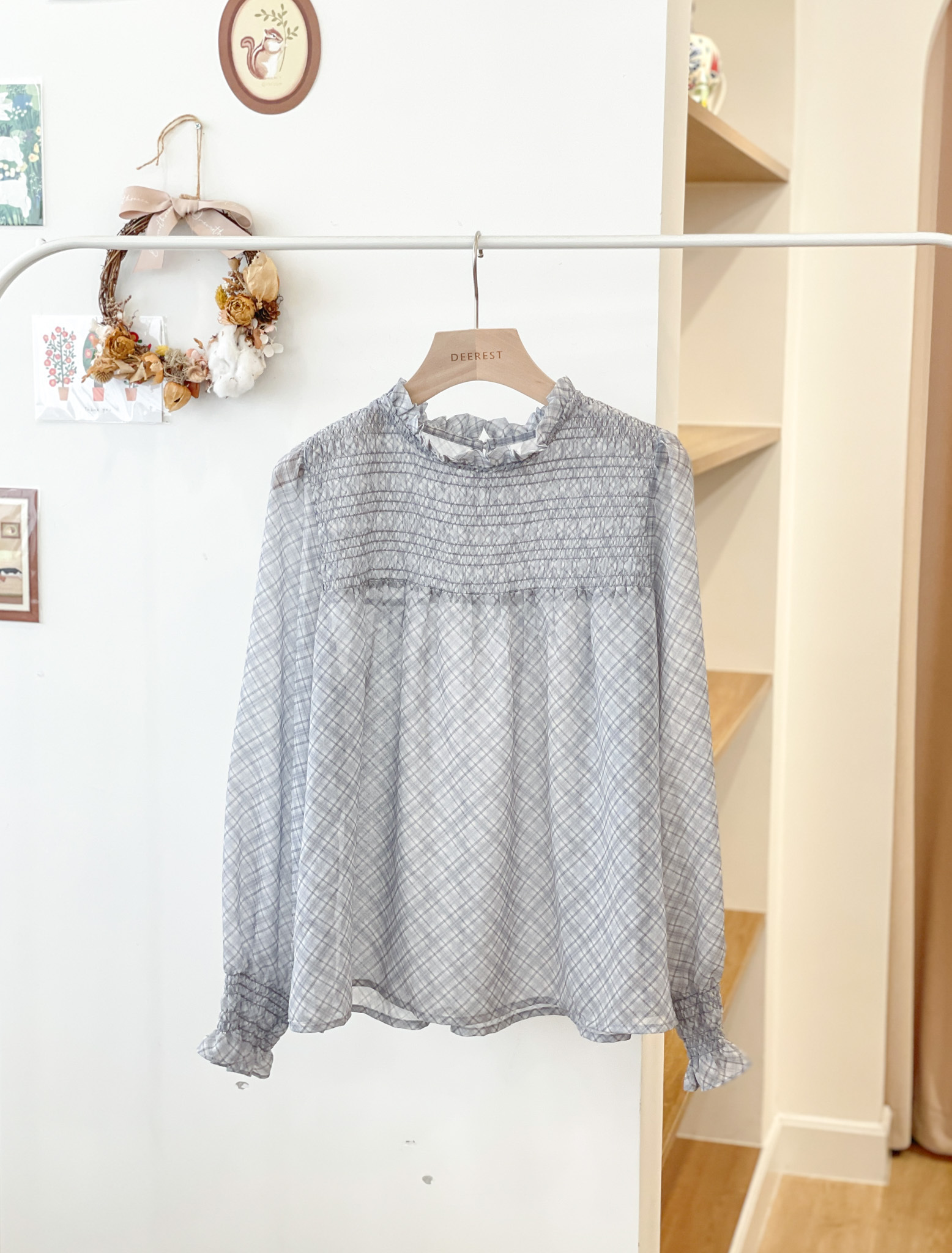 T1493 Blue Lagoon Ruffles Plaid Blouse