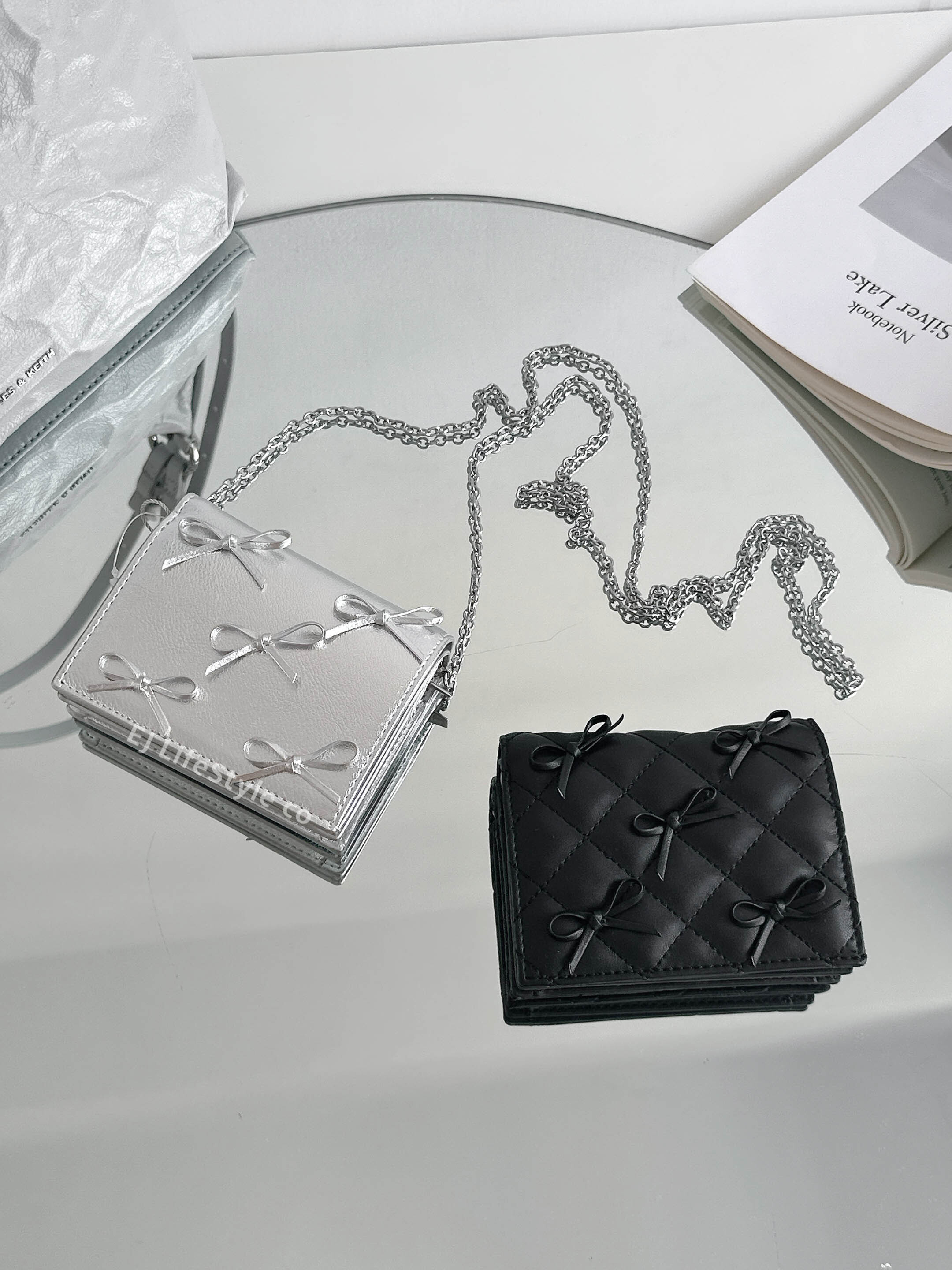 Charles & Keith 小CK 蝴蝶結鍊條短夾 皮夾 錢包 卡夾 肩背包 鏈條包 / 現貨