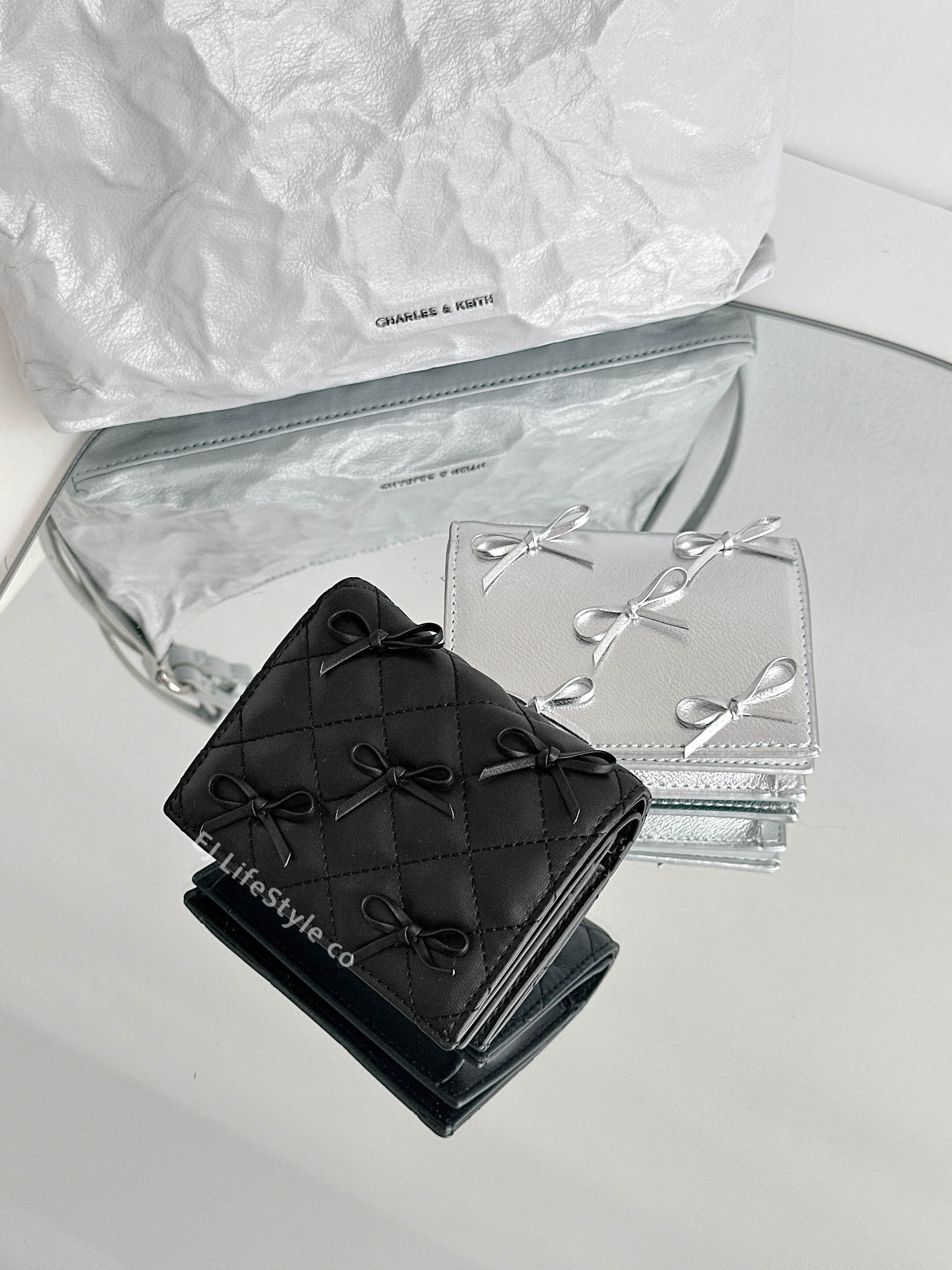 Charles & Keith 小CK 蝴蝶結鍊條短夾 皮夾 錢包 卡夾 肩背包 鏈條包 / 現貨