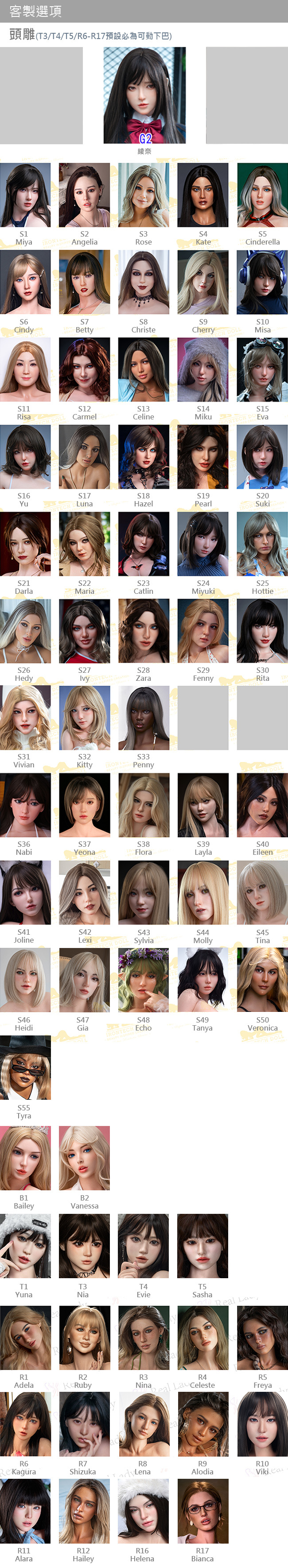 REAL LADY 寫實矽膠娃娃 身體數據及選配選項及價格 silicone sex doll body detail customize option