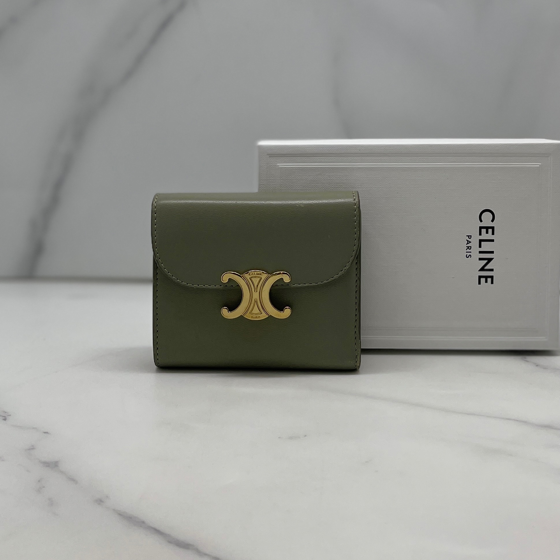 Celine Small Flap Wallet (Green Clay )