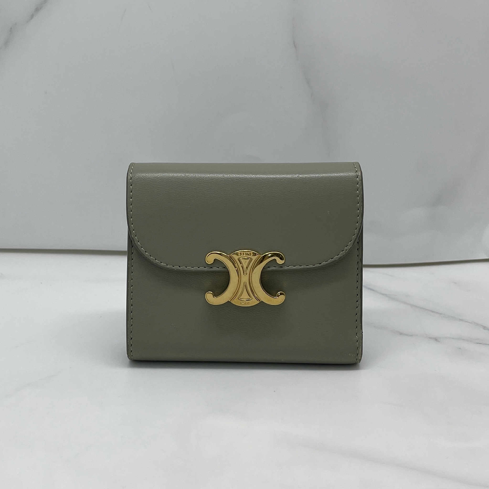 Celine Small Flap Wallet (Green Clay )