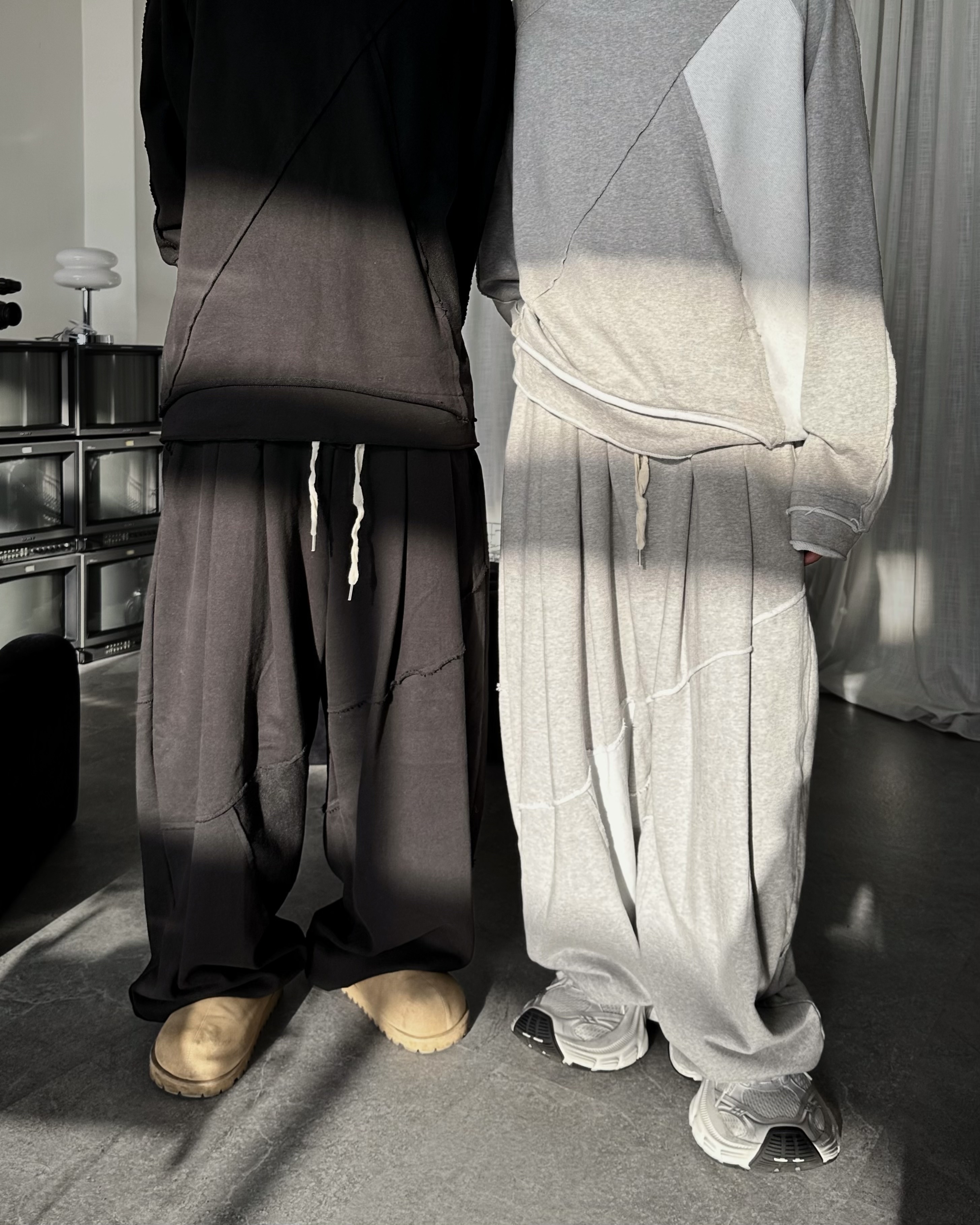 𝐇·𝐓·𝐒 韓國 反車線設計 不規則 拼接 寬大版型 套裝 下身 棉褲 長褲