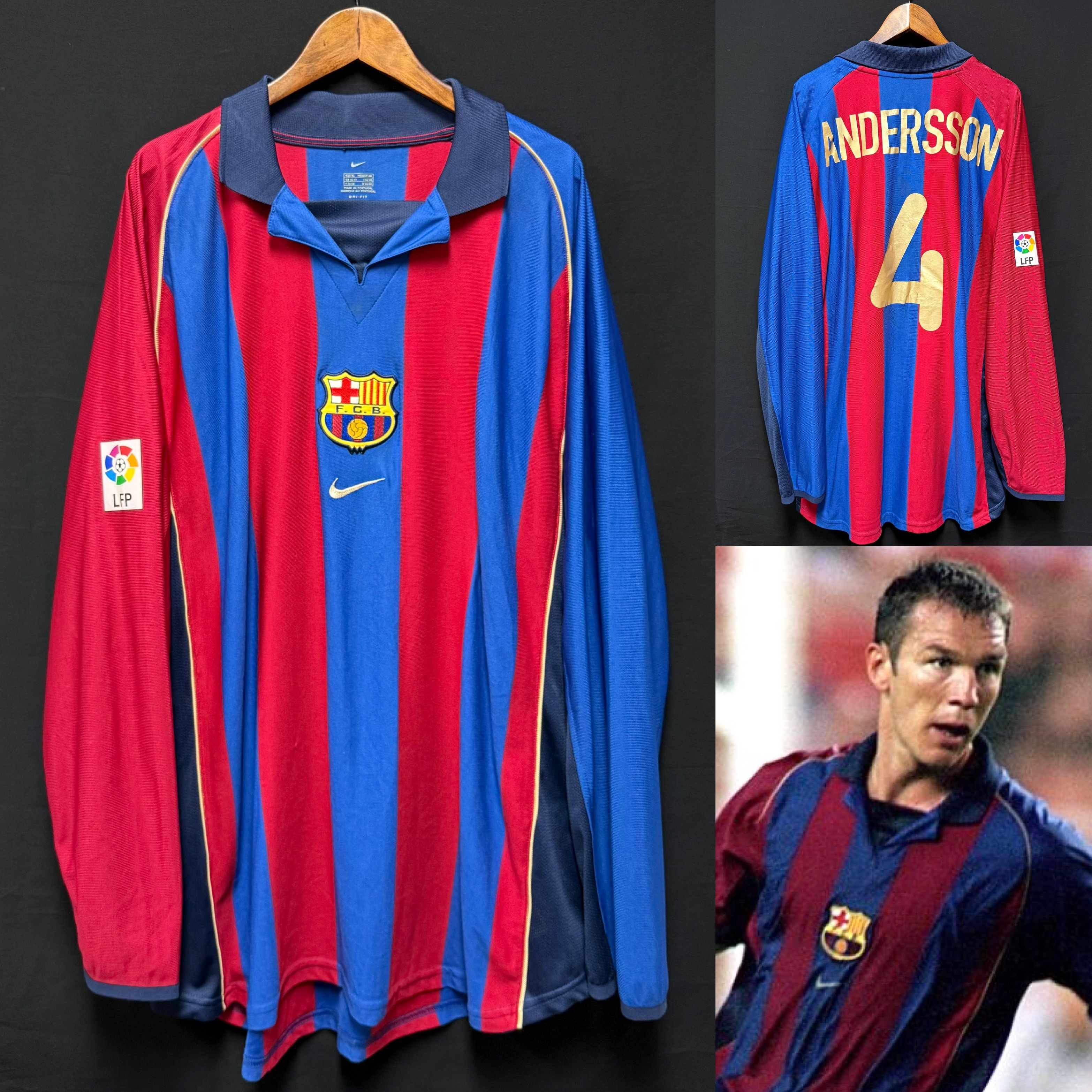 (更衣室版) 巴塞隆拿 2000-2001 Nike 主場長袖更衣室球員版球衣 #4 ANDERSSON