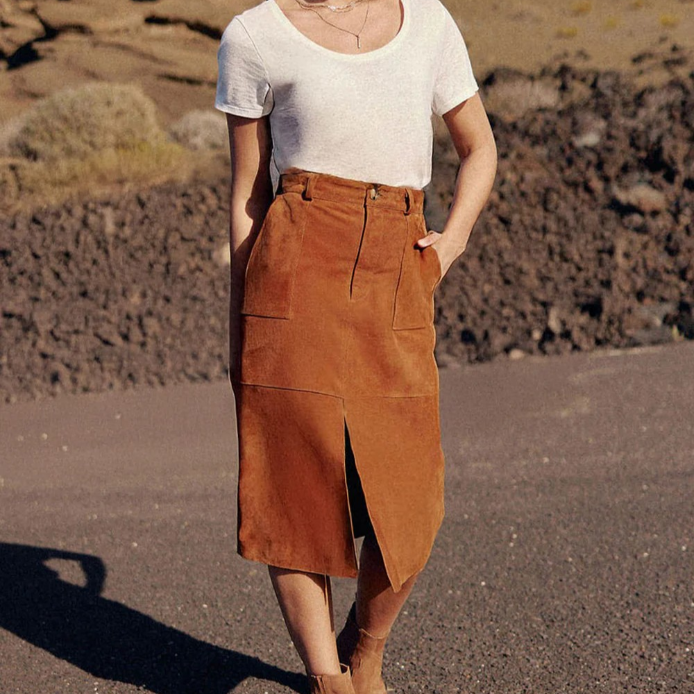 1LP0327-326 [LA PETITE ETOILE] Felicia - Leather Midi Skirt Sand #FELICIA-F402512X1X/15-SAND (EU)