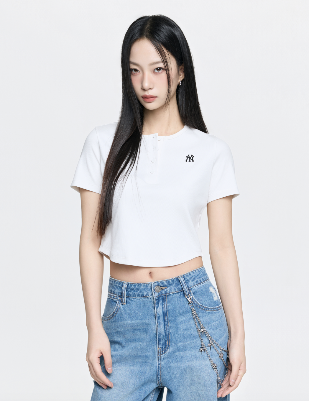 【入LIVECODE一件減至$298😱🔥！】【MLB】Women's Vintage Slim Ribbed Henley Neck Short Sleeve T-shirt Boston Red Sox