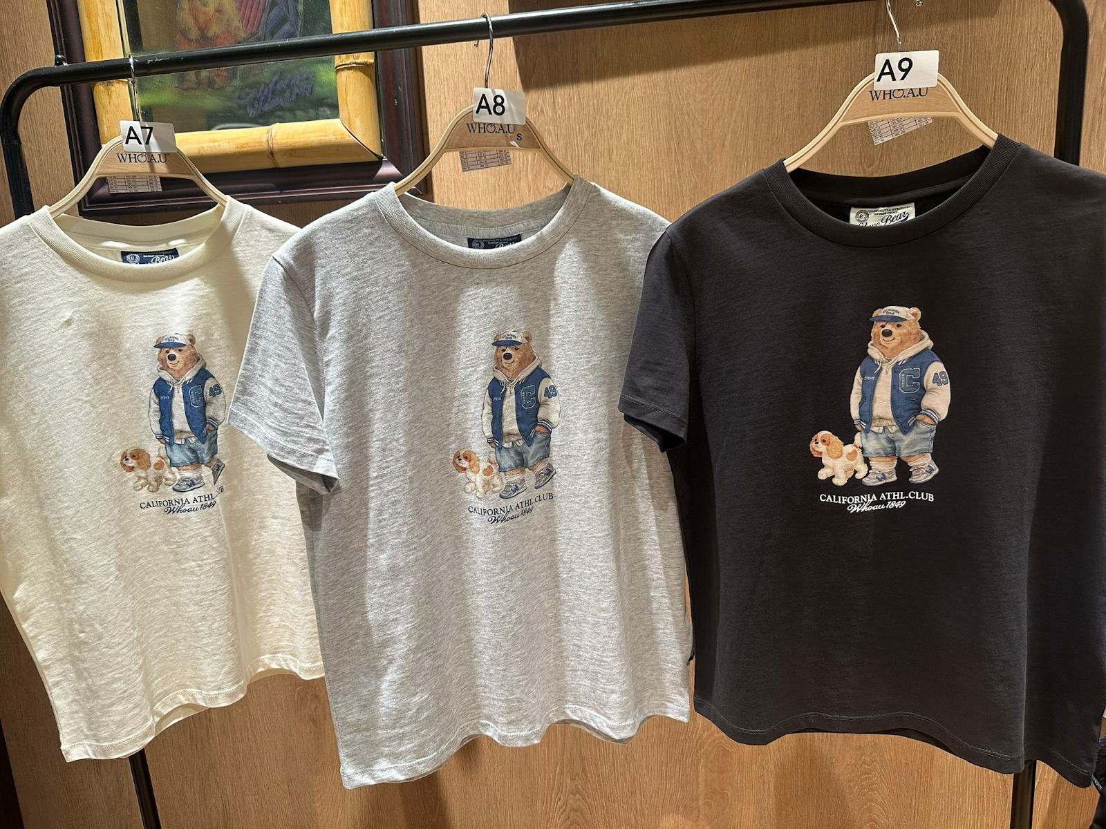 XI007 WHO A U 淨色短袖小熊與狗TEE