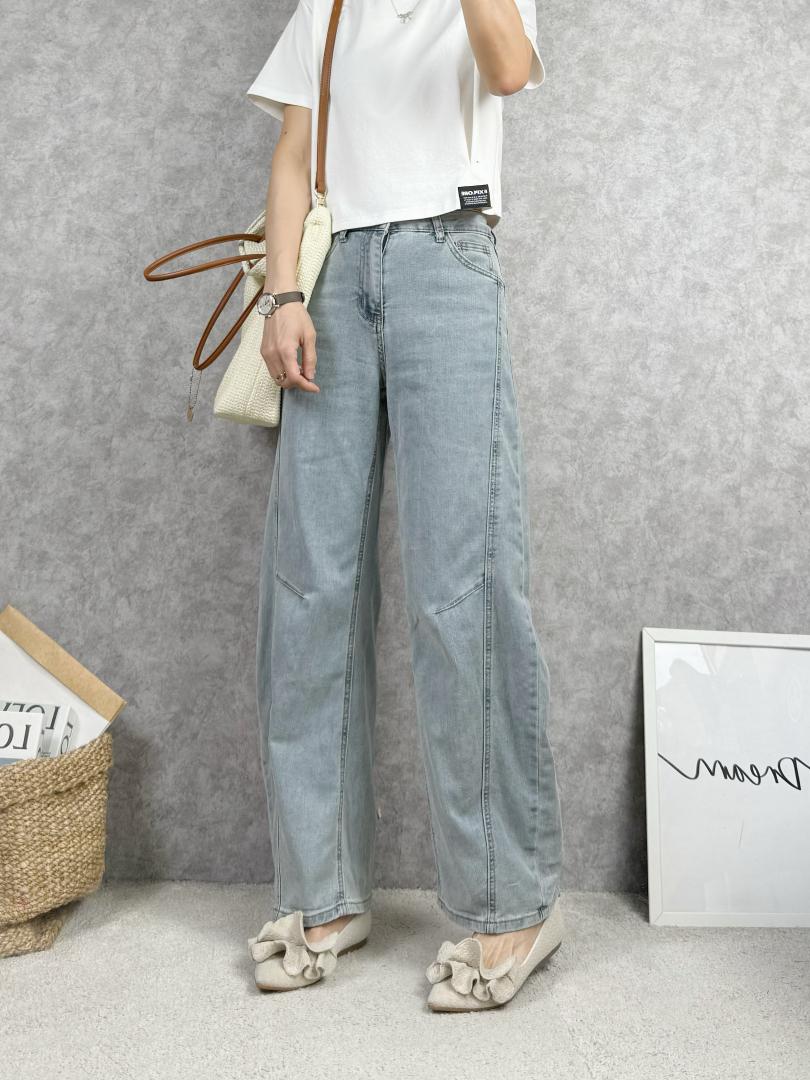 清爽百搭夏日洗水彎刀牛仔褲