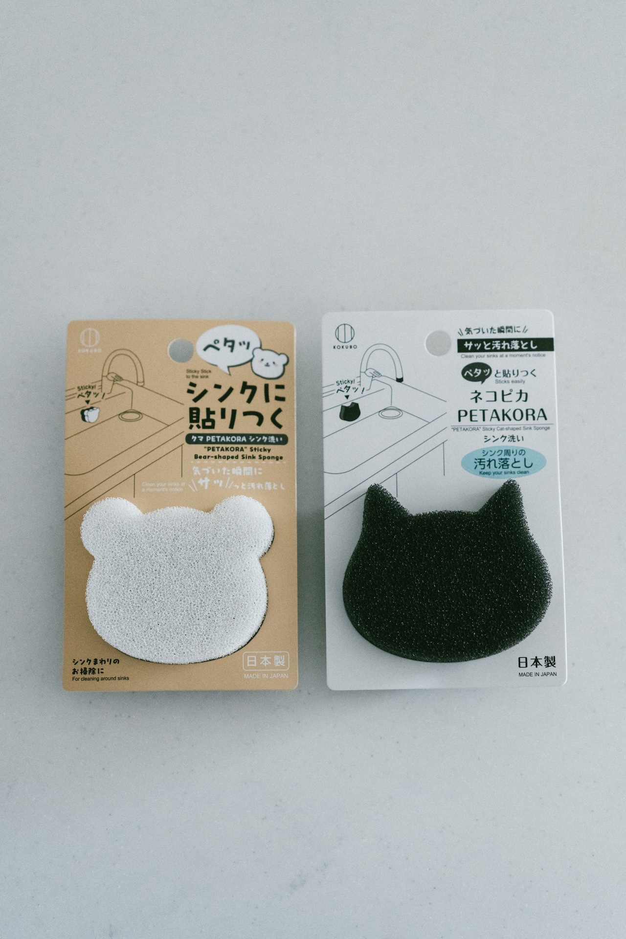 小久保工業所KOKUBO 日本製小貓／小熊PETAKORA黏貼收納水槽清潔海綿