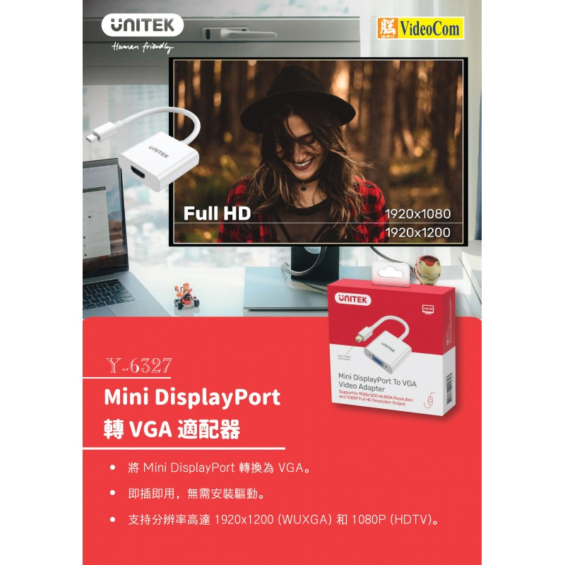 785-1678 UNITEK Y-6327WH Mini DisplayPort to VGA Converter