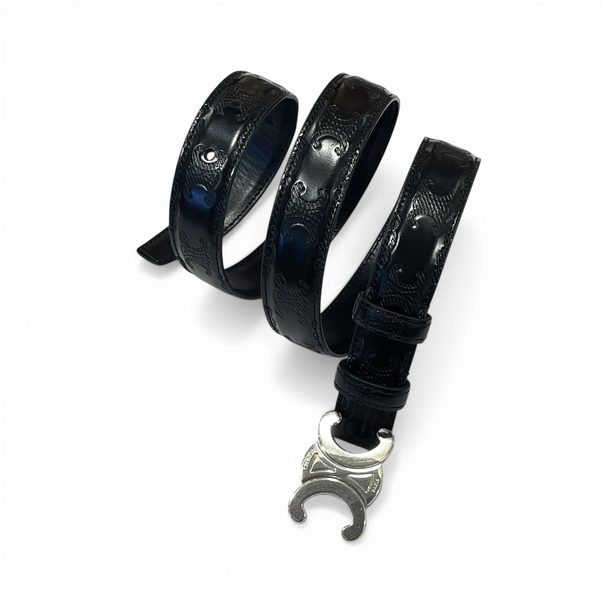 全新CELINE BELT  25mm 80碼 TRIOMPHE 黑色小牛皮凱旋門銀扣 45AKA3ANP, 瑟令皮帶 #BRAND NEW #香榭站正品