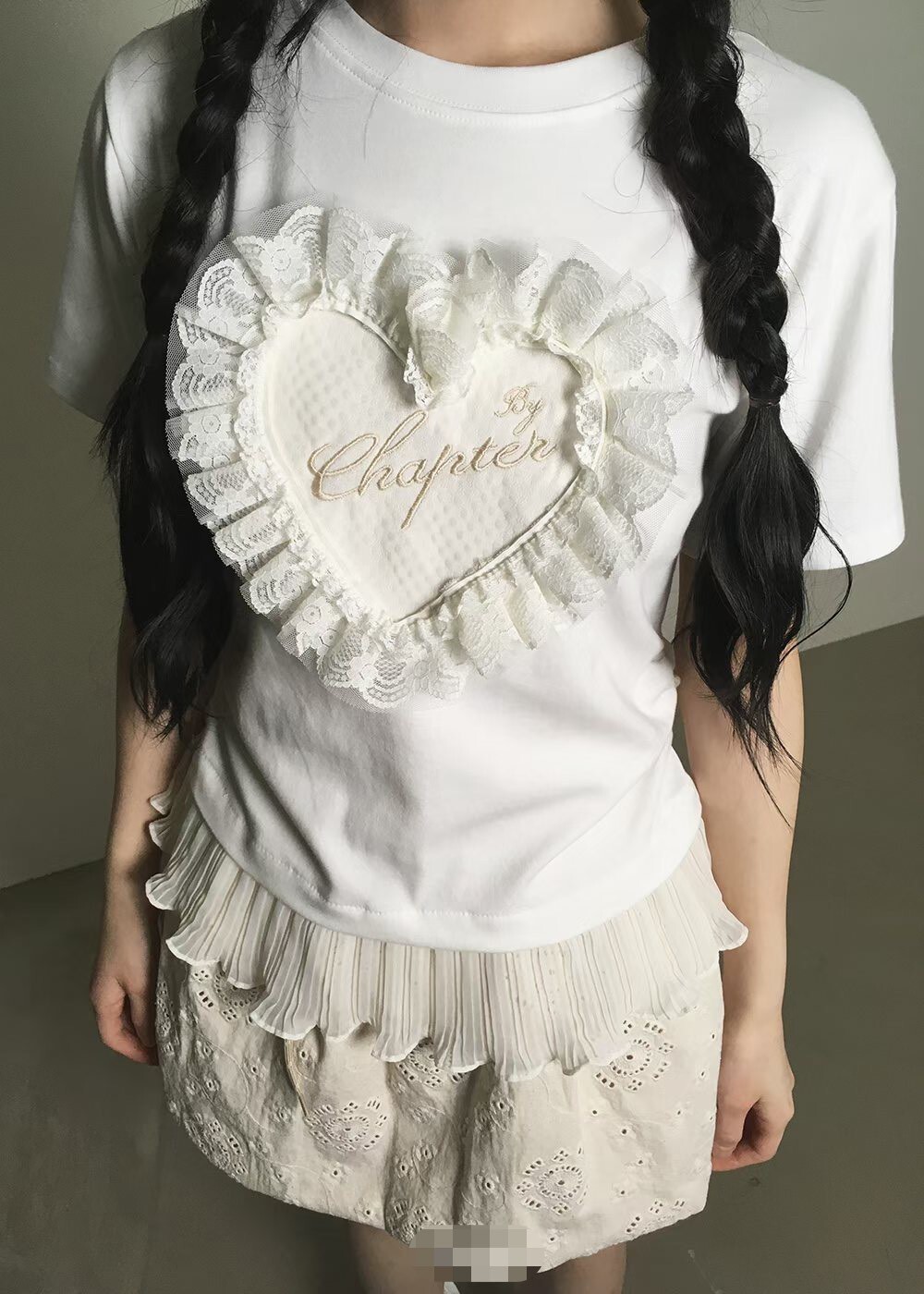 愛心蕾絲貼片短袖T