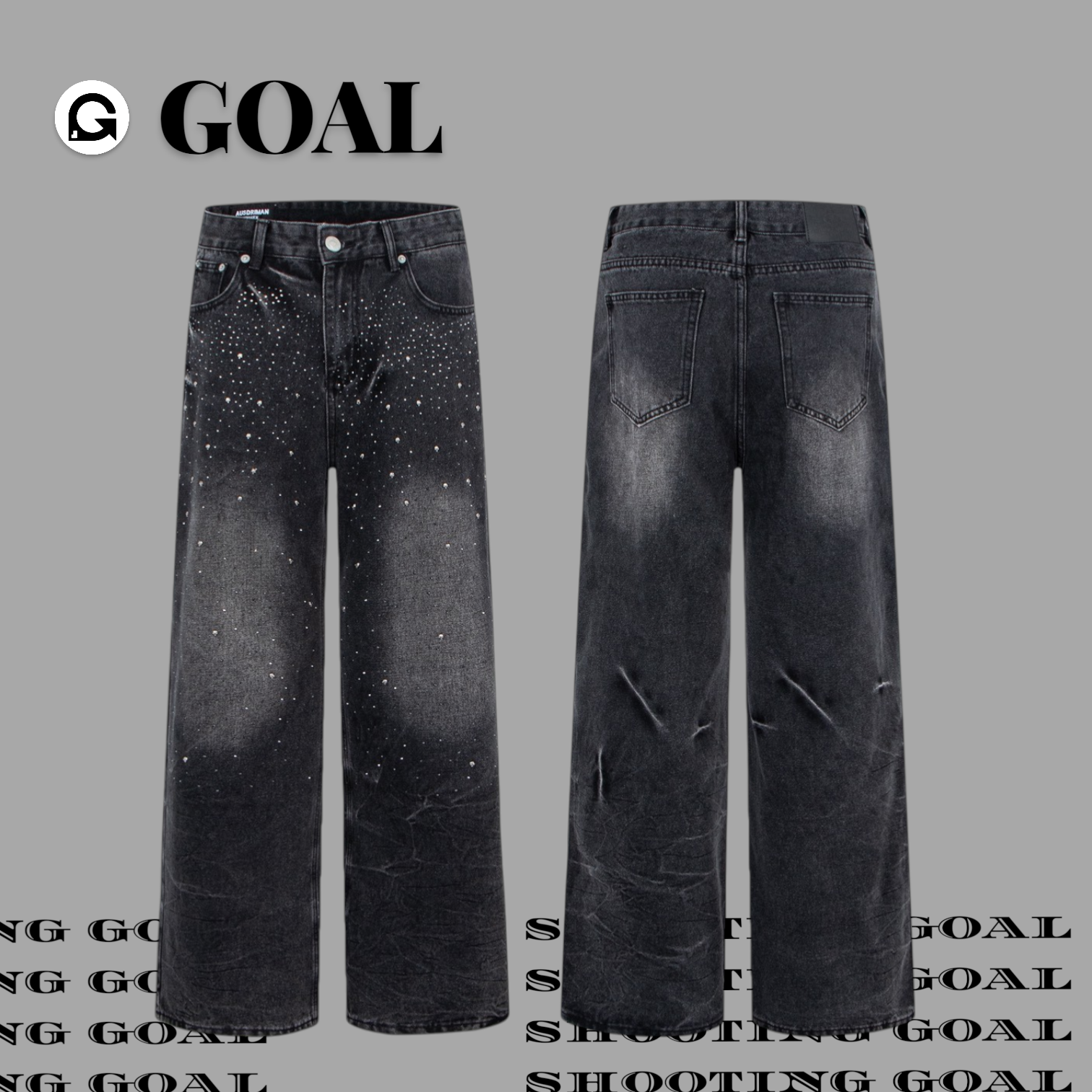 (GOAL )美式燙鑽骷顱頭落地牛仔褲 AU58275