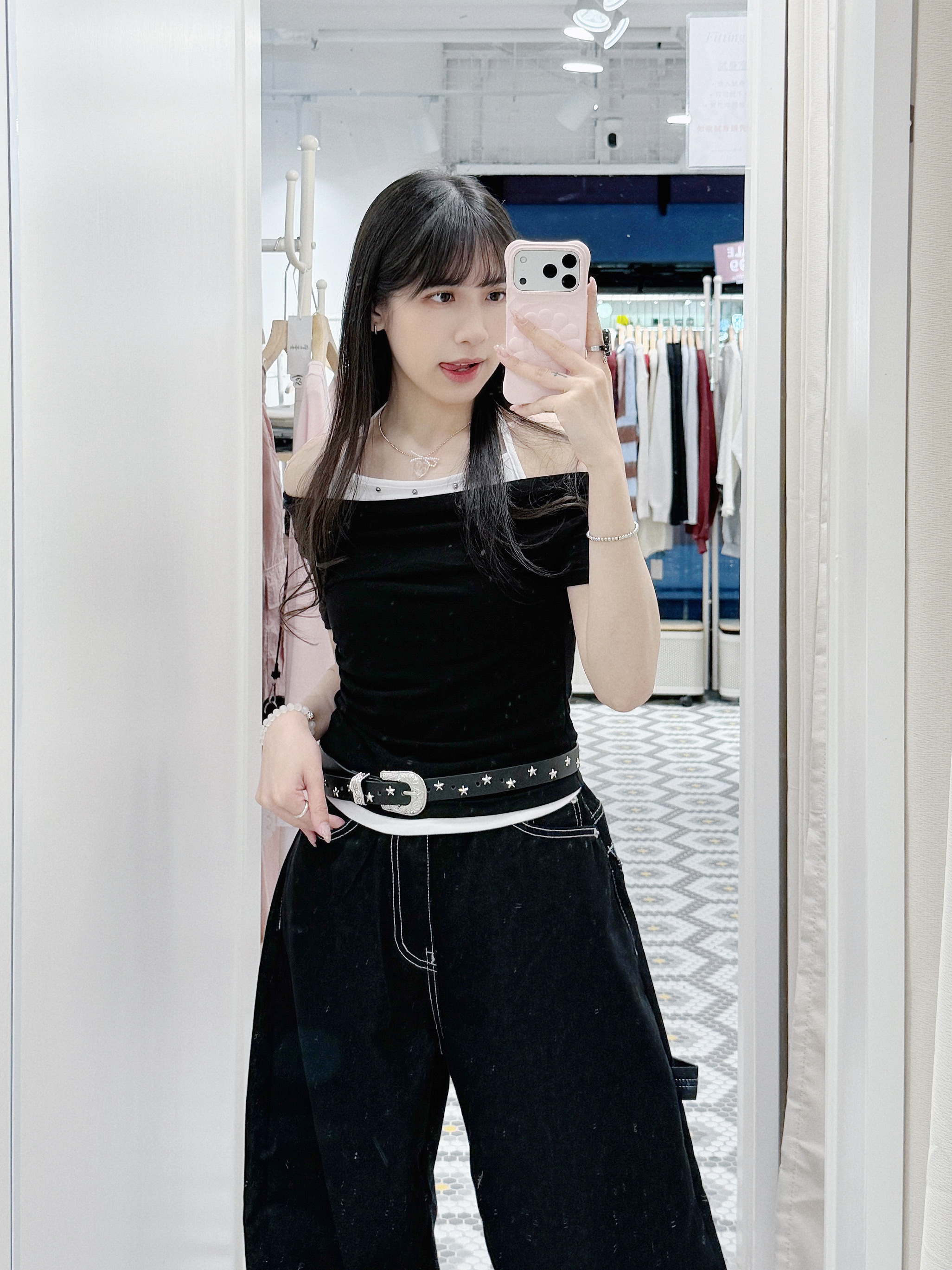 T1331｜慵懶風࿔*:･ﾟ窩釘邊吊帶半修腰掛頸短袖假兩件