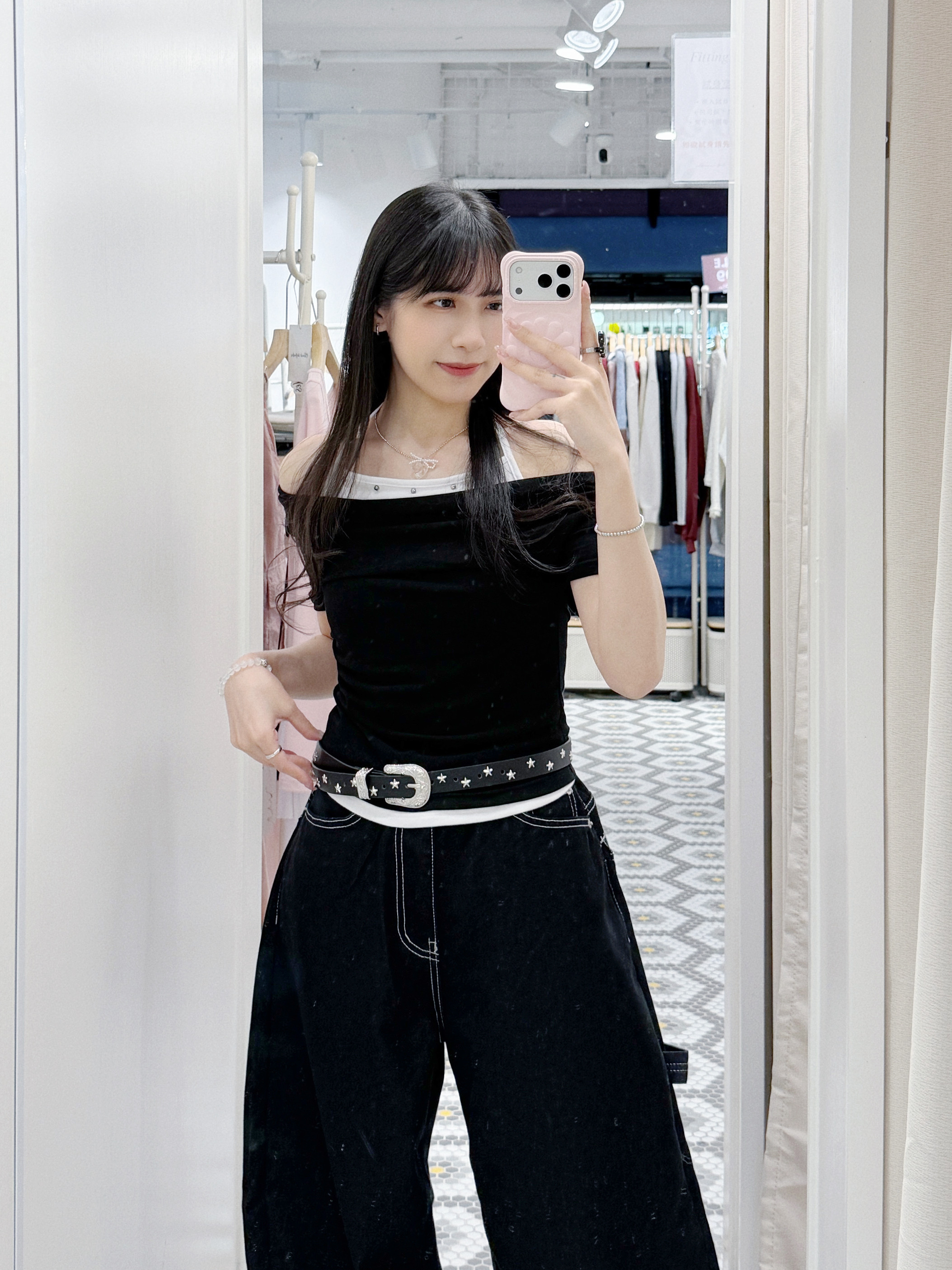 T1331｜慵懶風࿔*:･ﾟ窩釘邊吊帶半修腰掛頸短袖假兩件