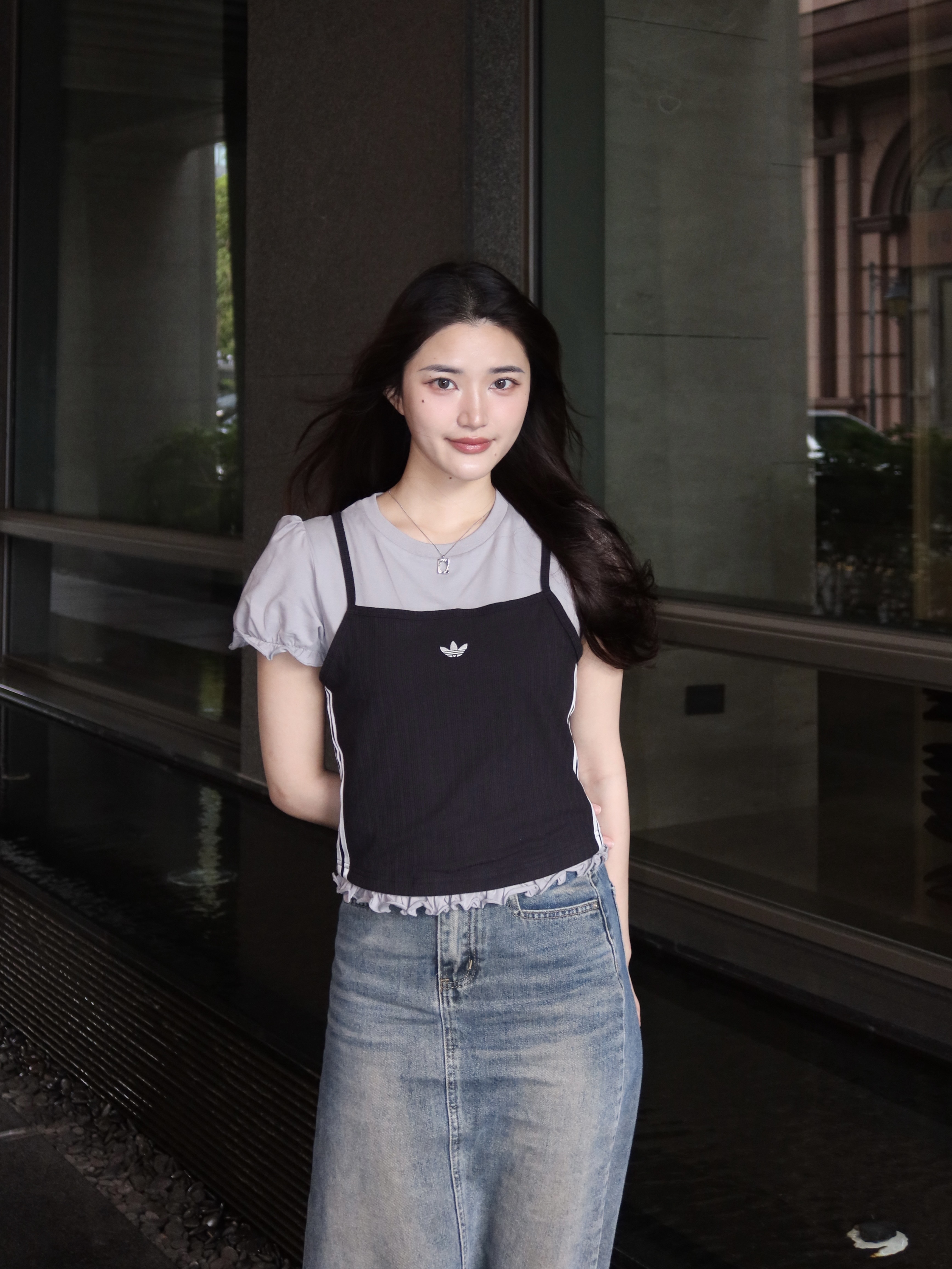 ADIDAS ORIGINALS SLIM系列 假兩件式 圓領泡泡袖 KY3298 KY3299