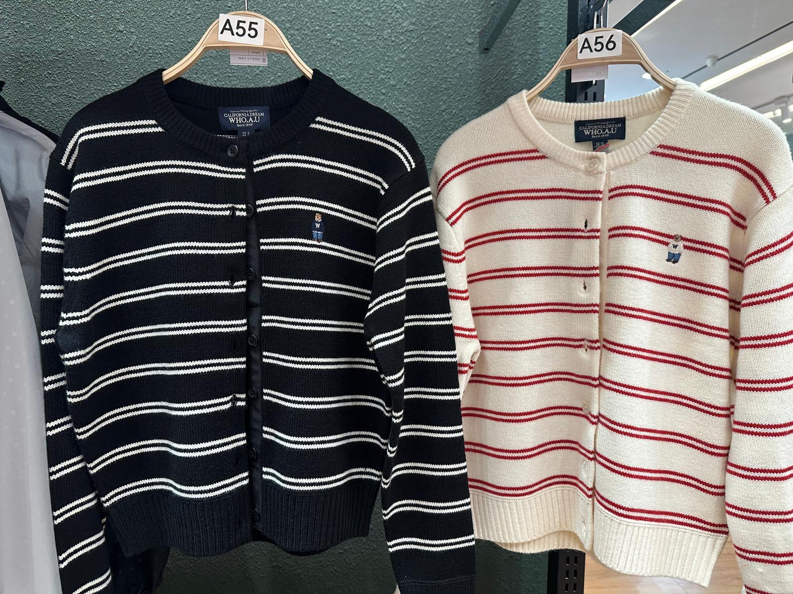 XI055 WHO A U 間條長袖開胸外套