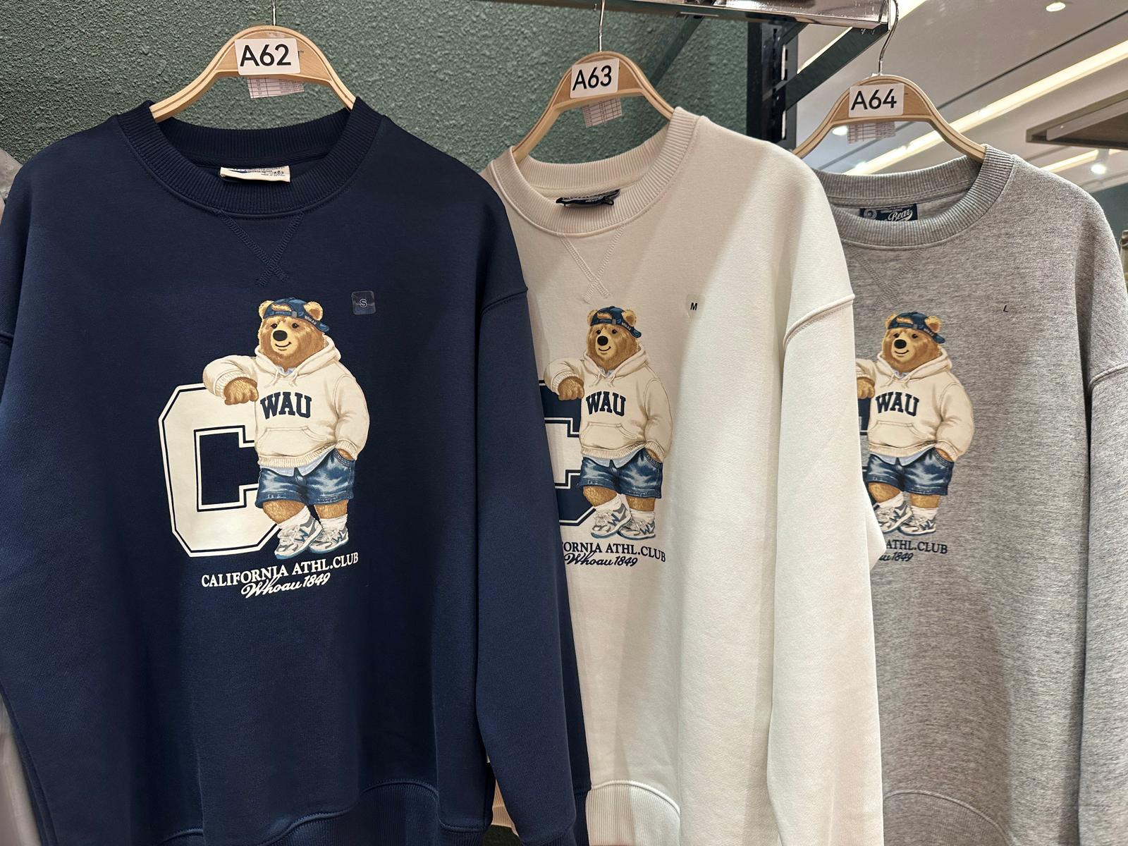 XI062 WHO A U 淨色熊仔展袖衛衣