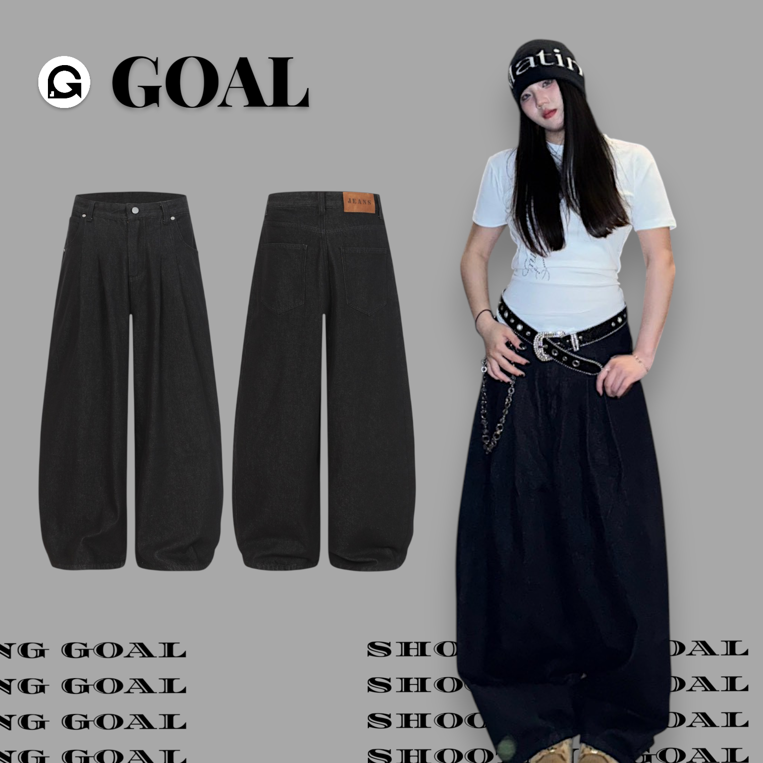 (GOAL) 美式原色 牛仔打摺寬褲 UNF K608