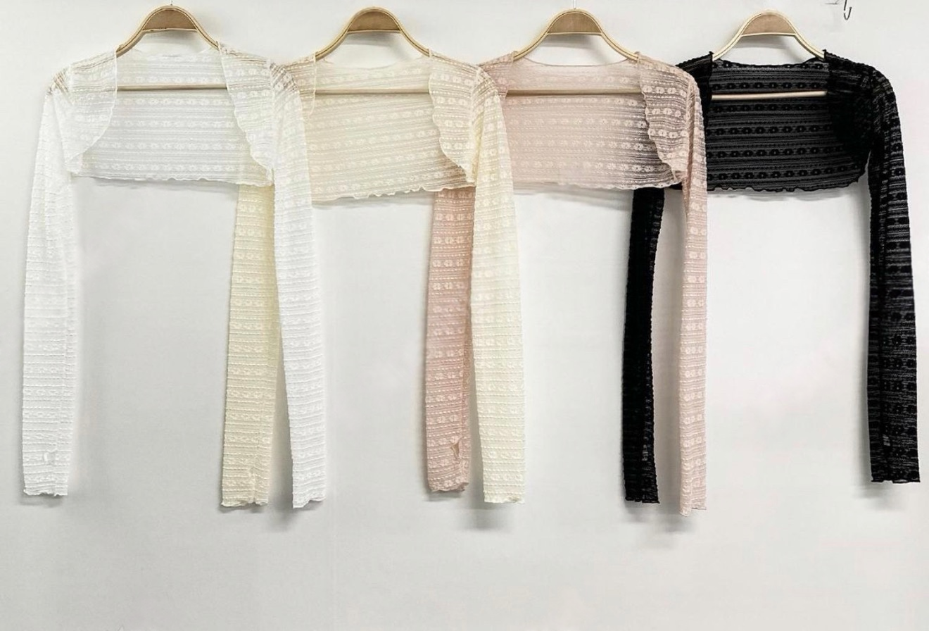 （3月韓國連線）JK0424｜少女精緻感花花紋木耳邊手袖外套⊹ ࣪ ˖𝜗𝜚