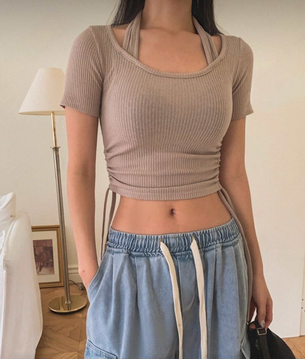 掛頸兩側綁帶短袖