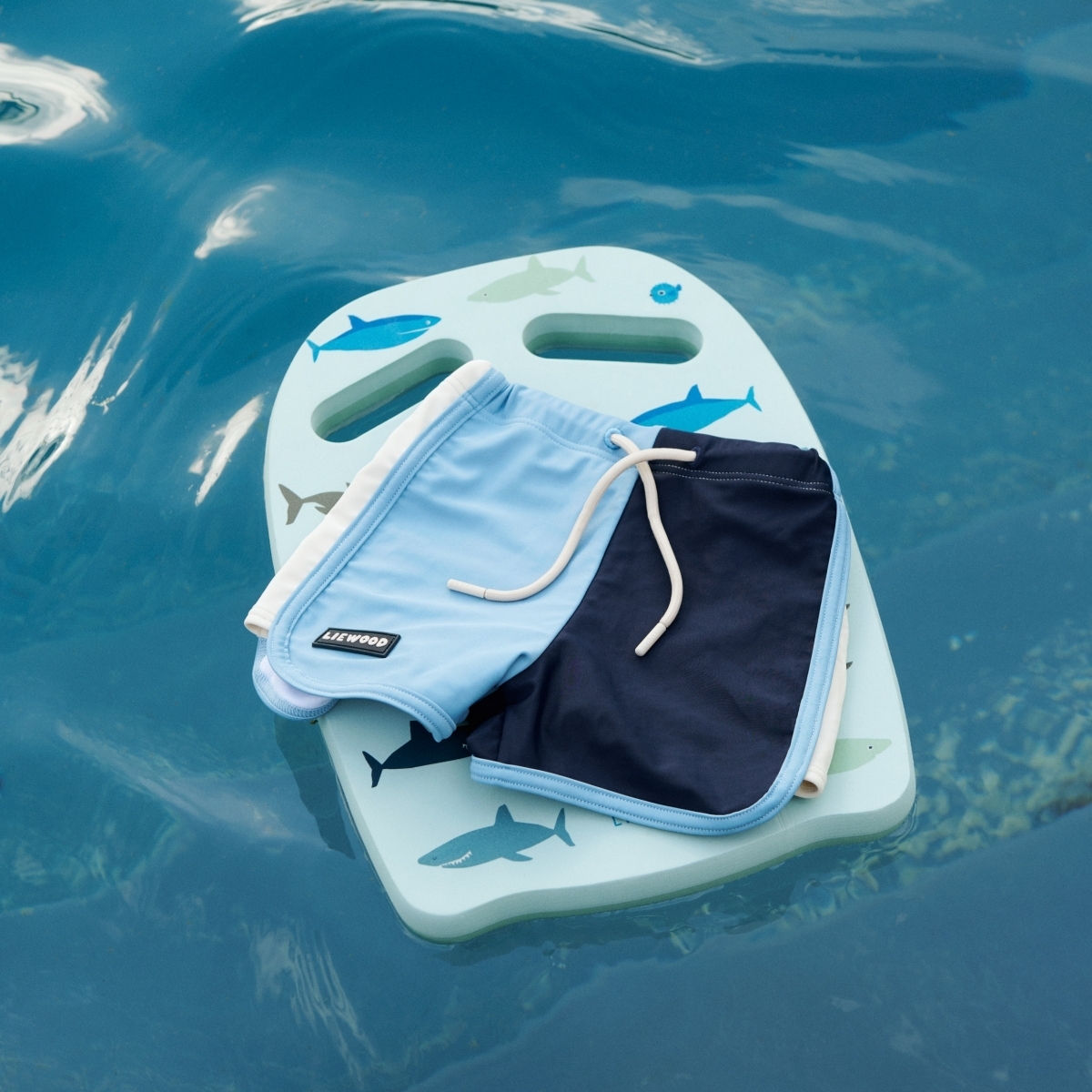 〖 Liewood 〗藍色拼接拉繩泳褲