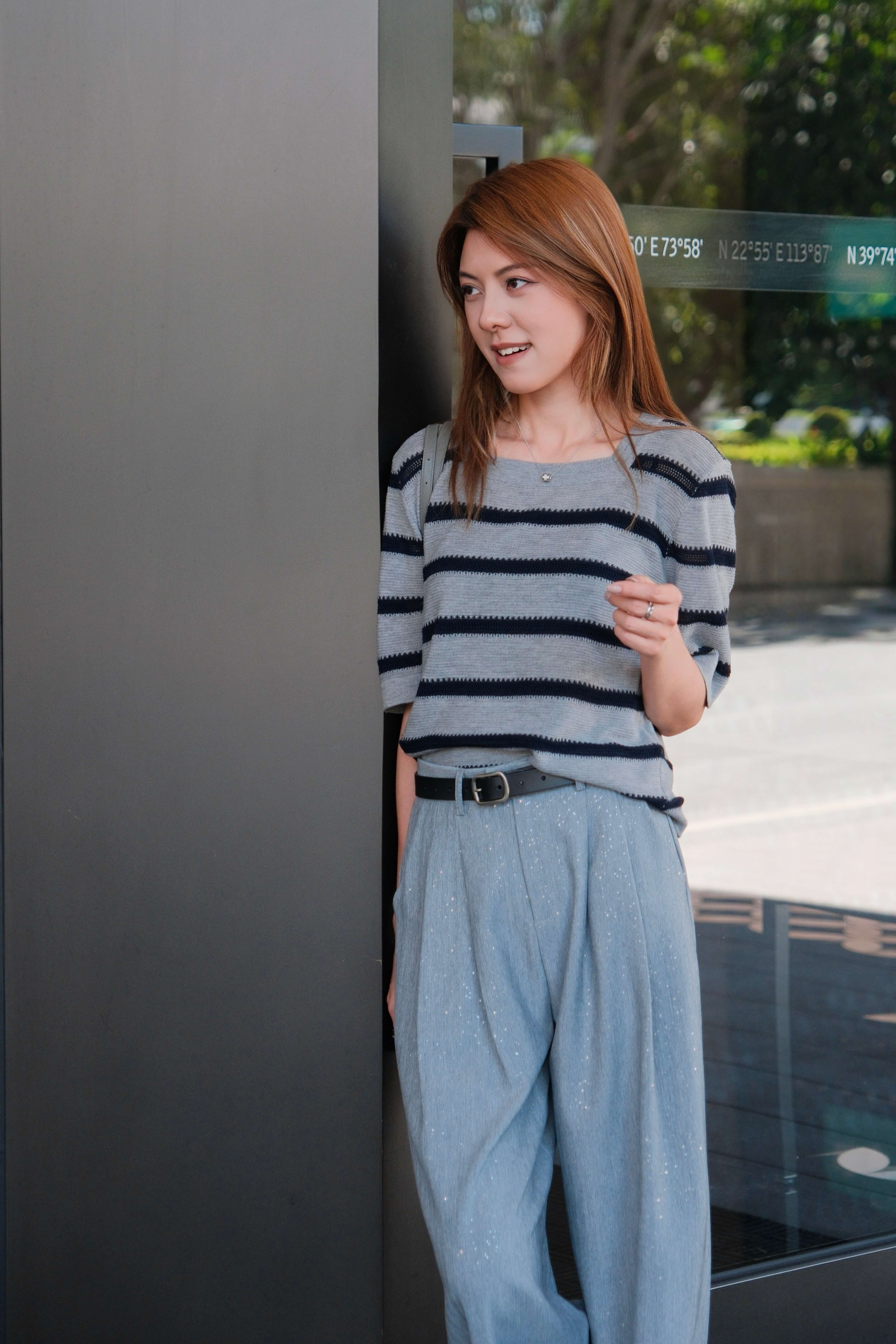 Square Neck Colorblock Striped Knit Top_KN259L10