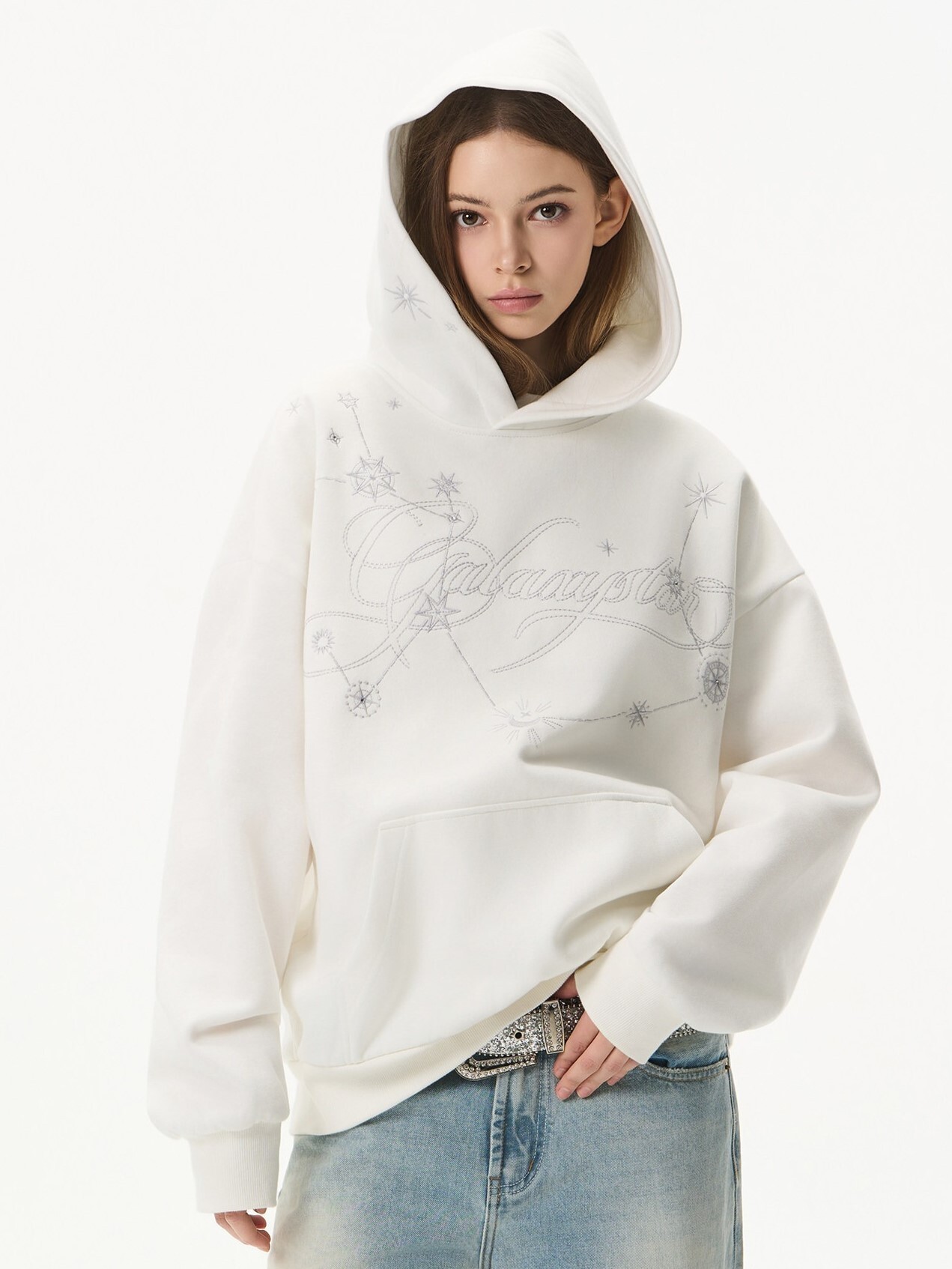 Harsh and Cruel 銀河幻夢 銀線珍珠刺繡衛衣 帽T HY26103036