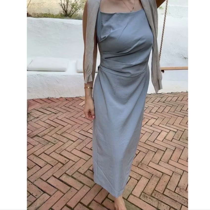 優雅側抓皺背心裙