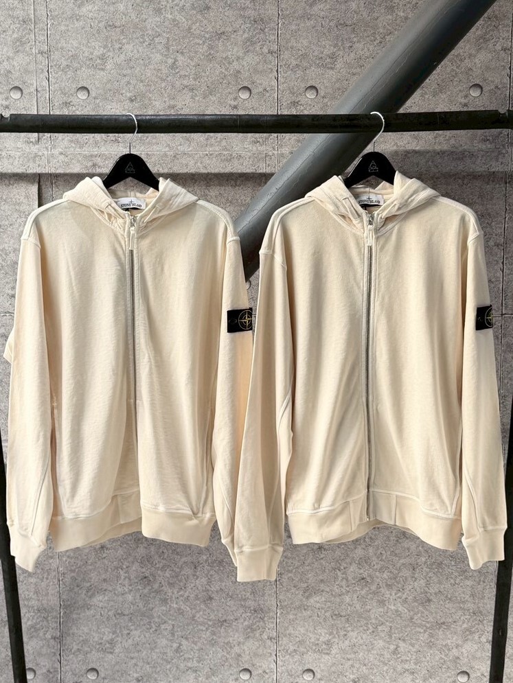 STONE ISLAND Zip-up Hooded Jacket cream 基礎連帽外套