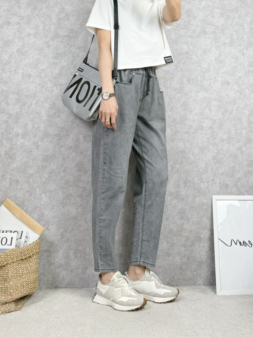 隨性好感穿搭★鬆緊腰九分灰階休閒褲