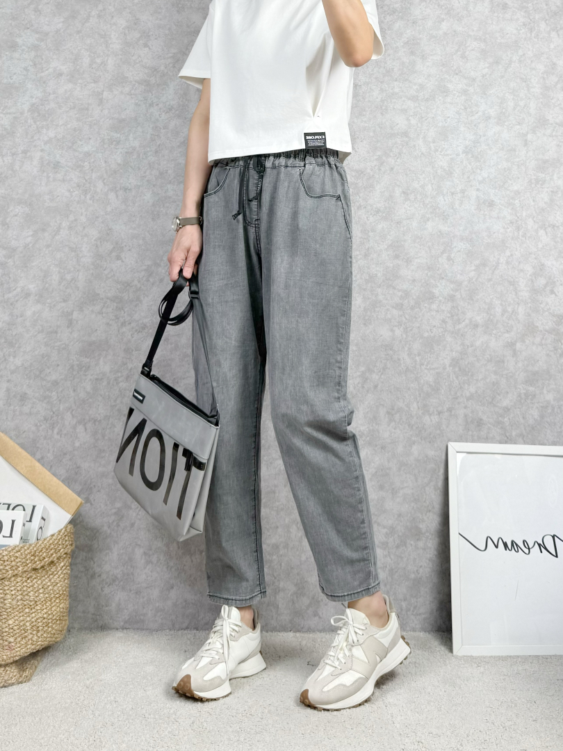 隨性好感穿搭★鬆緊腰九分灰階休閒褲