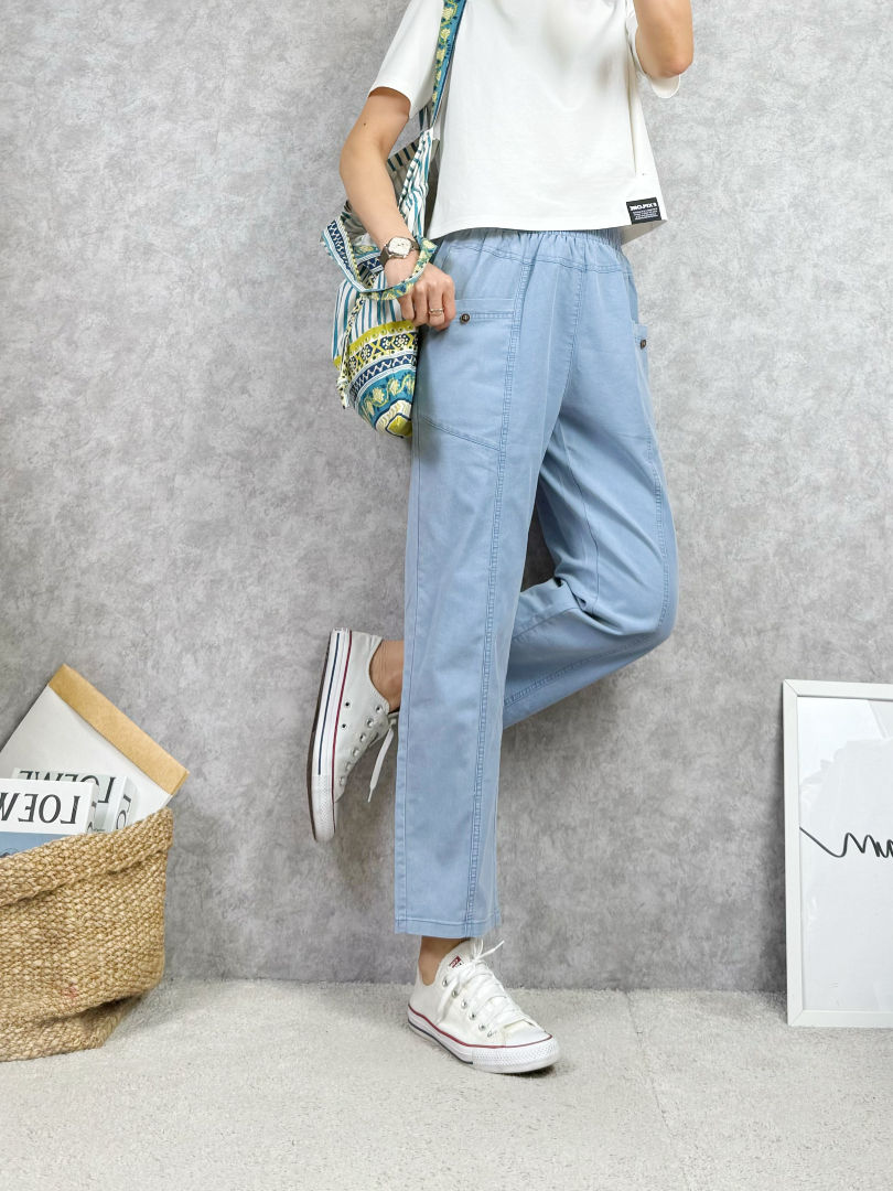 輕、薄、透氣★有自然的輕盈感的彩色洗水休閒褲