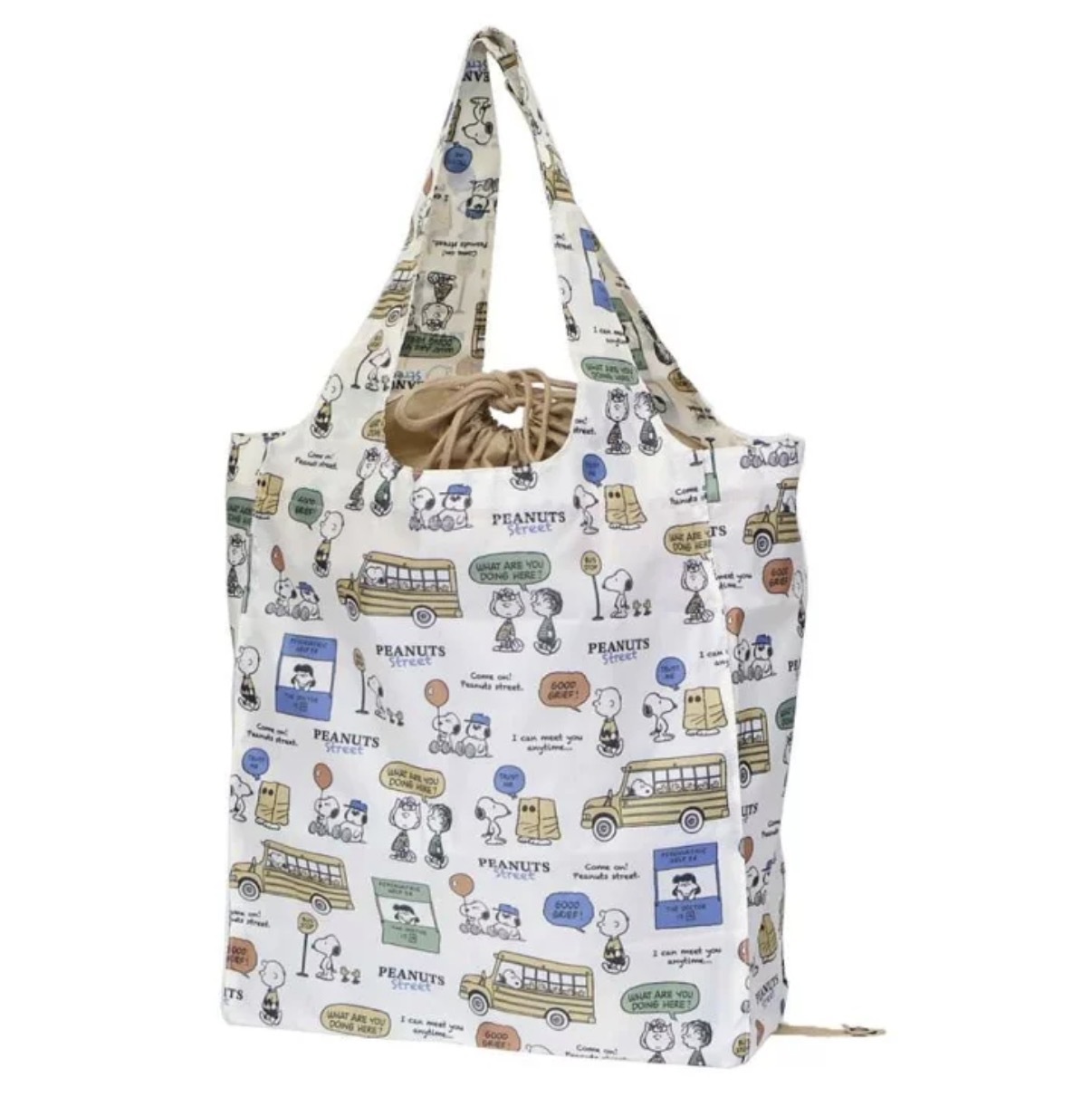 JP Snoopy 密集式大容量環保袋 有底板 可單肩12kg 30L 巴士米色 2167 TK260328