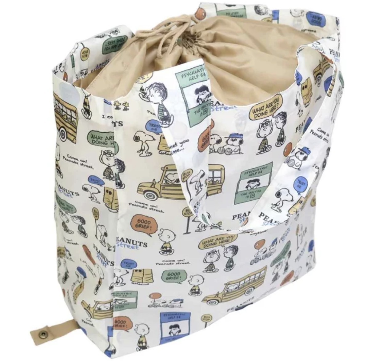 JP Snoopy 密集式大容量環保袋 有底板 可單肩12kg 30L 巴士米色 2167 TK260328