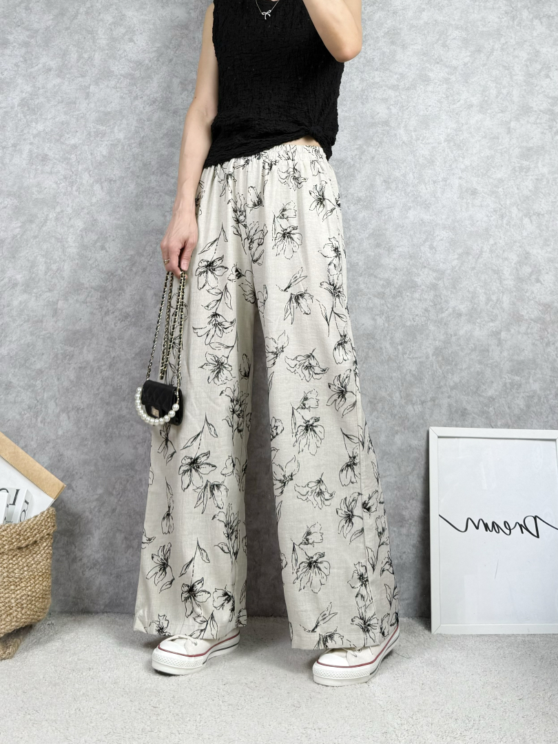 夏天穿不悶熱★輕盈舒適印花褲