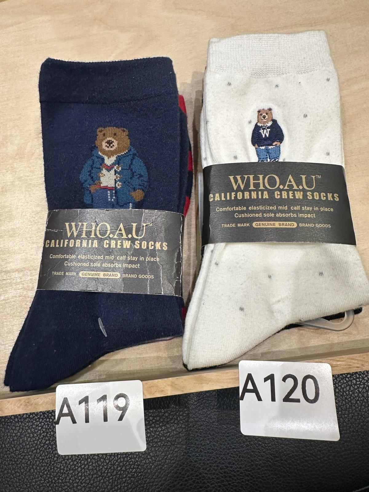 XI119 WHO A U 淨色熊仔長襪2對裝 FREESIZE