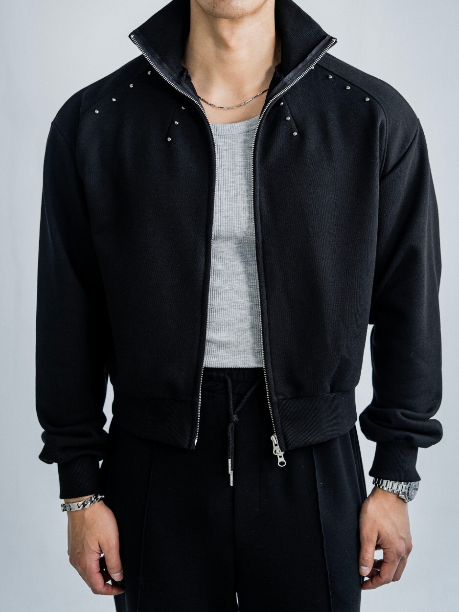 鉚釘高領短款拉鍊外套