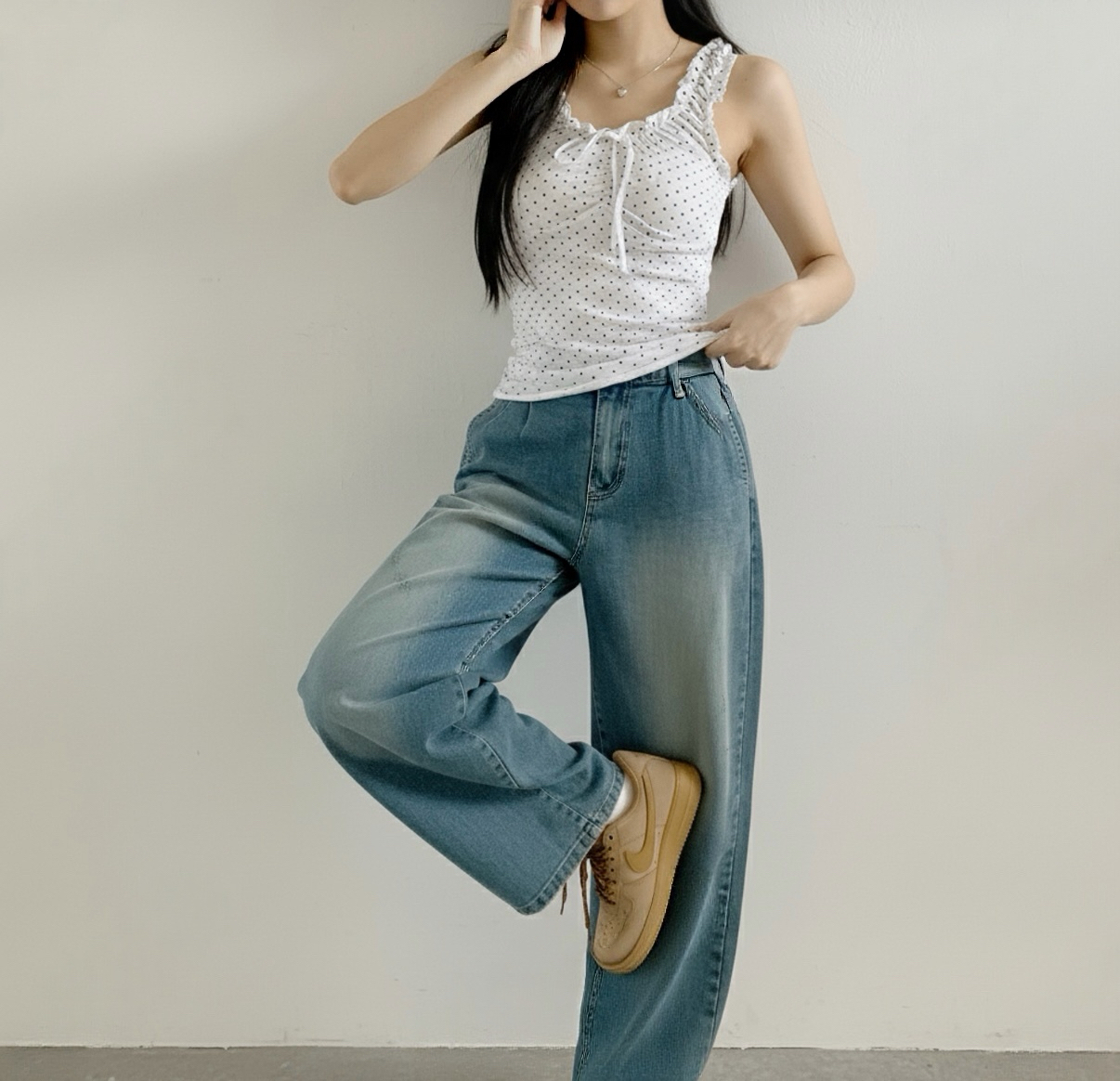 波點Ruffle橡筋帶背心