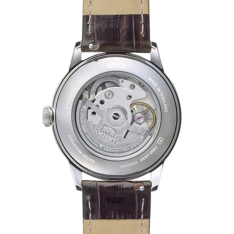 萬年鐘錶 - 東方錶  ORIENT   Bambino Automatic 白色面盤復古款機械皮革男錶 RA-BB0002S 錶徑38.4mm