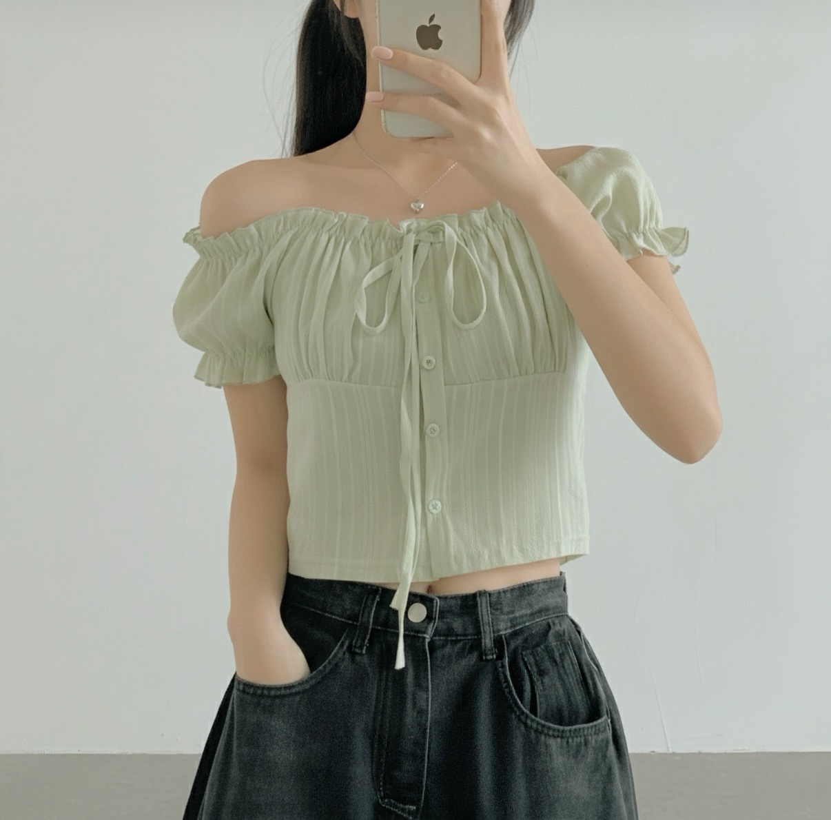 荷葉邊橡筋束袖襯衫