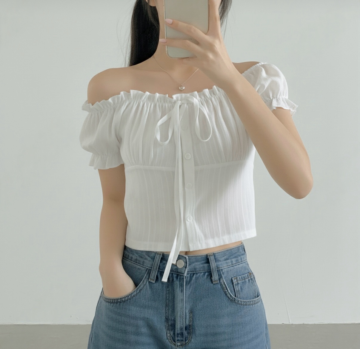 荷葉邊橡筋束袖襯衫