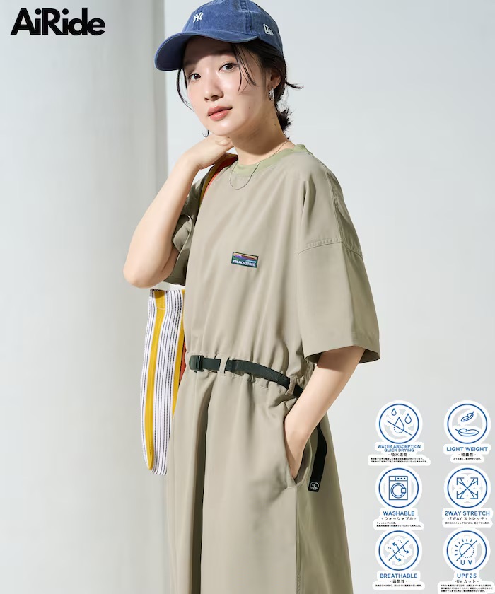 日牌機能涼感UV防曬 有口袋 可調腰帶山系洋裝 (S/M)D1720