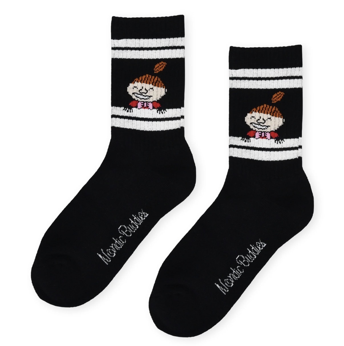 JP 阿美 笑笑樣黑色白間中筒襪 23-25 5146 TK260328